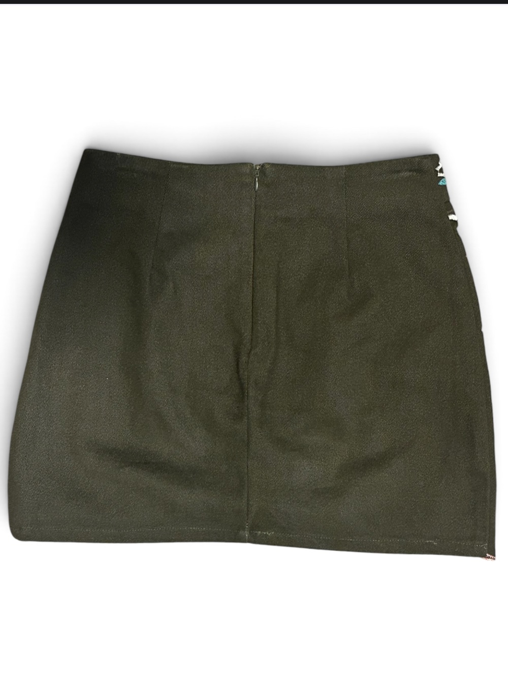 Mi Ami Maggie mini skirt floral embroidery, Cotton olive green fabric. Small. - Picture 3 of 7